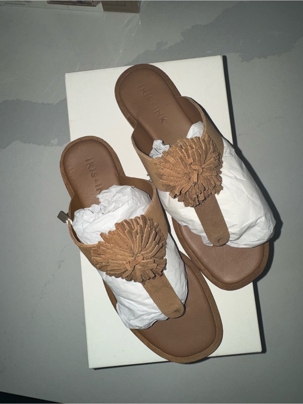 Women’s Brown Suede Floral Toe-Post Sandals